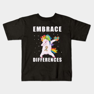 Embrace Differences Dabbing Unicorn Autism Awareness Kids T-Shirt